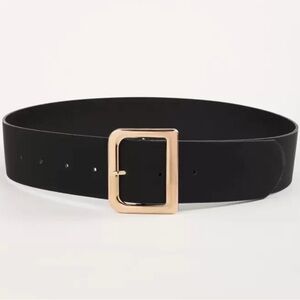Elegant Black Belt with Gold Buckle
